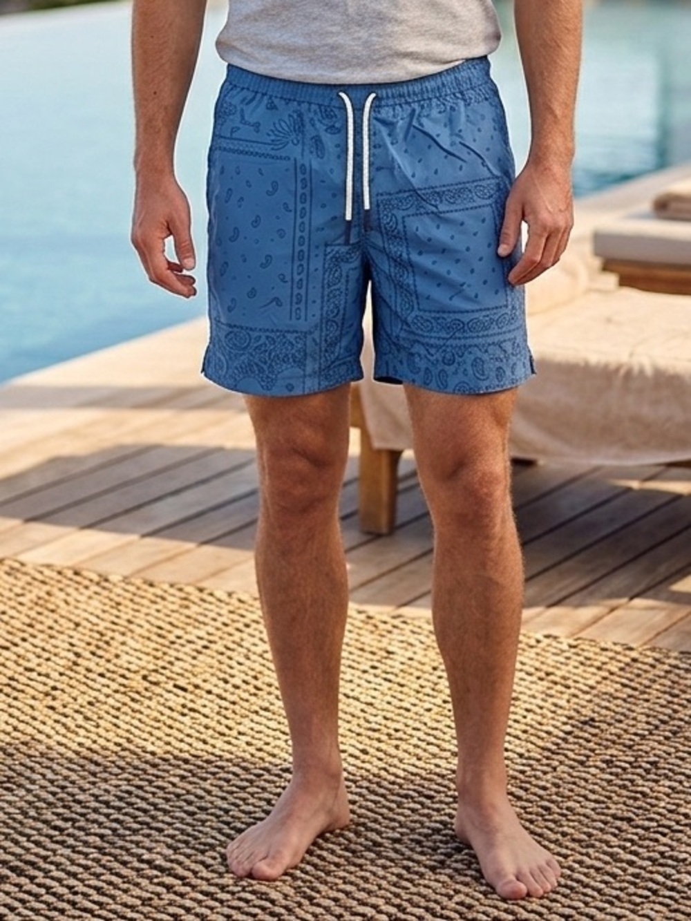 MANEBI Nylon Blue Bandana Print Nylon Swim Shorts